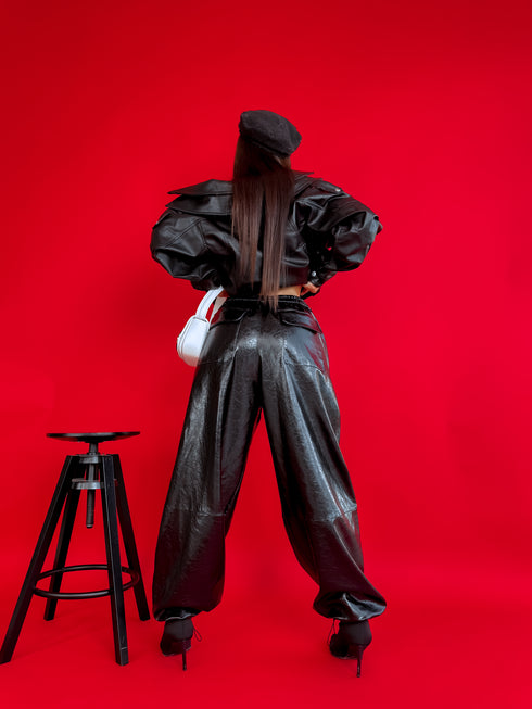 LUX leather imitation pants "BE STRONGER LD3347" - BLACK
